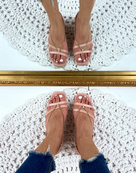 Pink flat sandals with chains