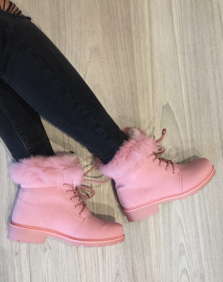 Pink lace-up & lined high top shoes