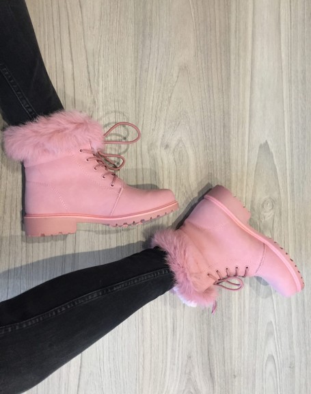 Pink lace-up & lined high top shoes