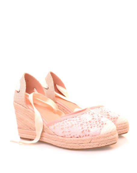 Pink lace up wedge espadrilles