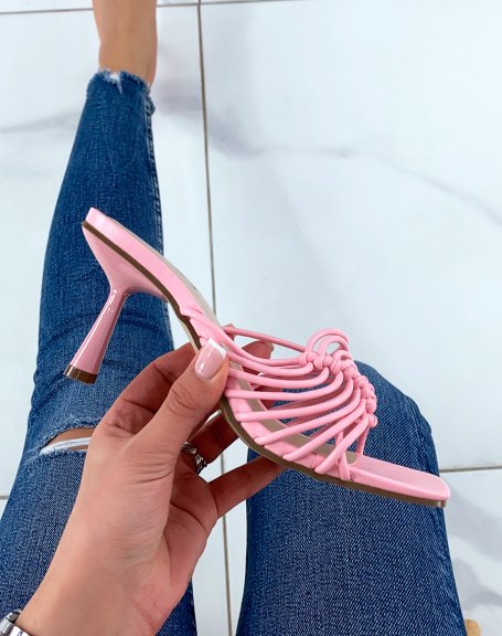 Pink multi-strap heeled mules