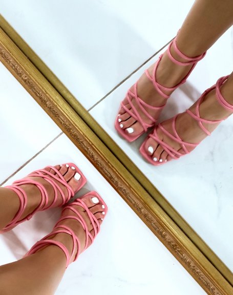 Pink multi-strap heeled sandals