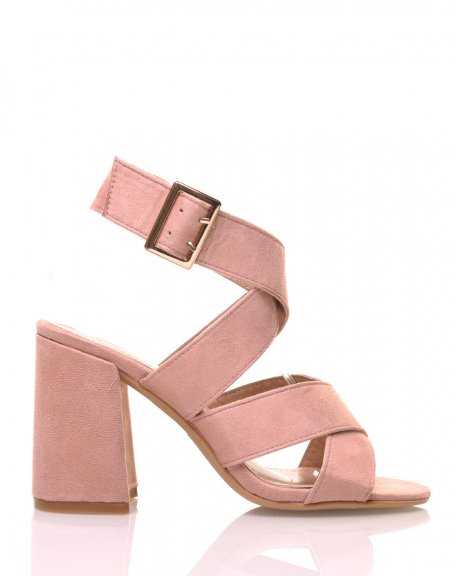 Pink multi-strap suedette heels
