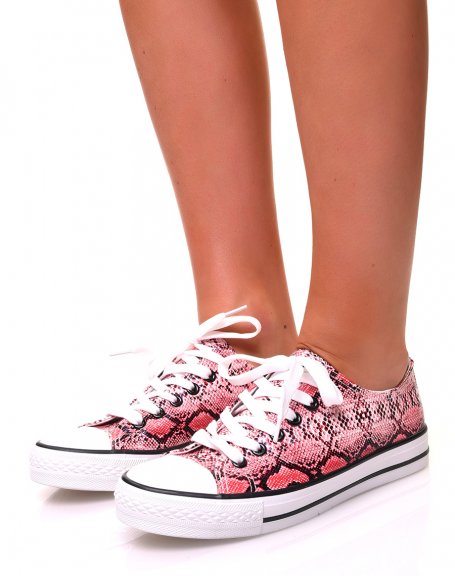 Pink python patent sneakers