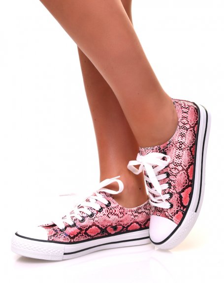 Pink python patent sneakers