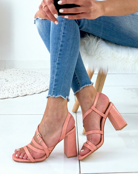 Pink sandals with croc-effect straps