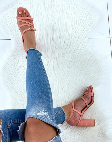 Pink sandals with croc-effect straps