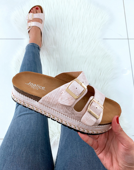 Pink sandals with ethnic-style platform sole