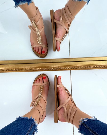 Pink sandals with gold leaf detail