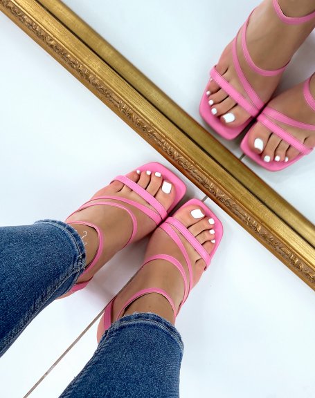 Pink sandals with heel and triple straps