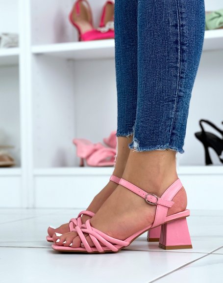 Pink sandals with small heel and multiple straps