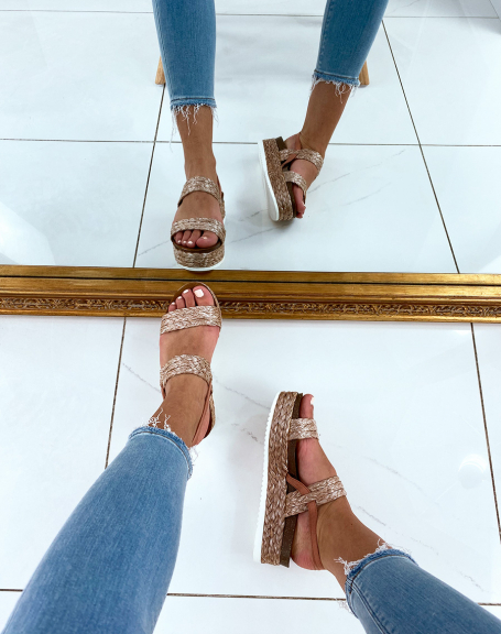Pink sandals with wedge soles and double straps