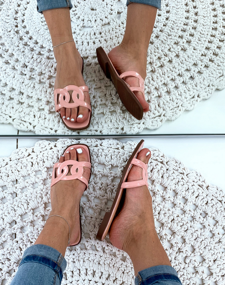 Pink slingback with crossed buckles