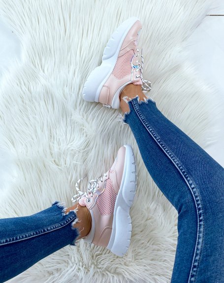 Pink sneakers with holographic detail