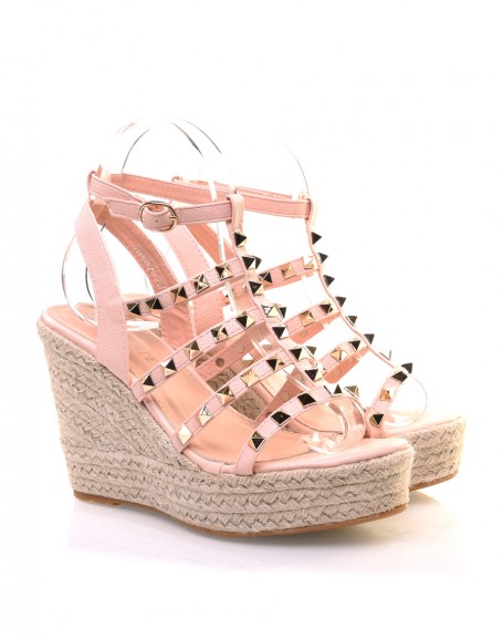 Pink studded wedge sandals