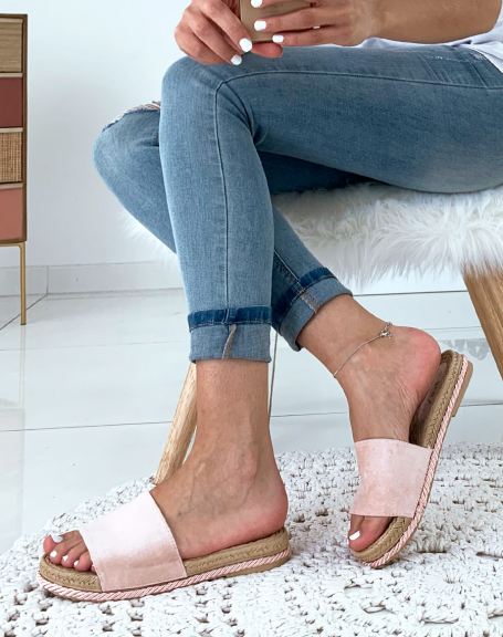 Pink suede mules, rope sole
