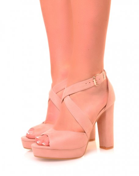 Pink suedette chunky platform heel sandals
