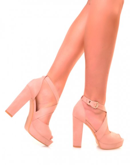Pink suedette chunky platform heel sandals