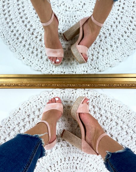 Pink suedette heeled sandals