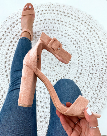 Pink suedette heeled sandals
