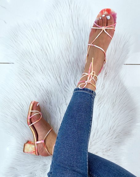 Pink tie-dye heeled sandal