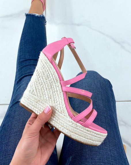 Pink wedge with criss-cross straps and high heel