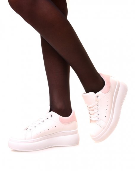 Plain white sneakers with chunky platform sole