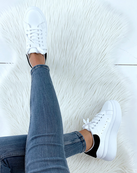 Plain white sneakers with chunky platform sole