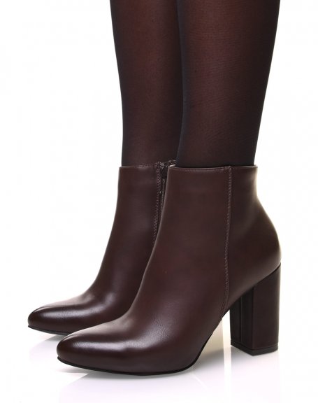 Pointed toe brown heeled ankle boots