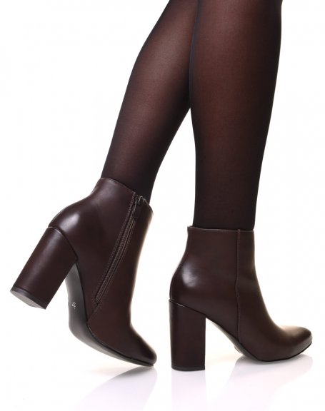 Pointed toe brown heeled ankle boots