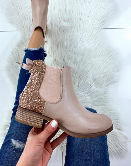 Powder pink glitter Chelsea boots with bow