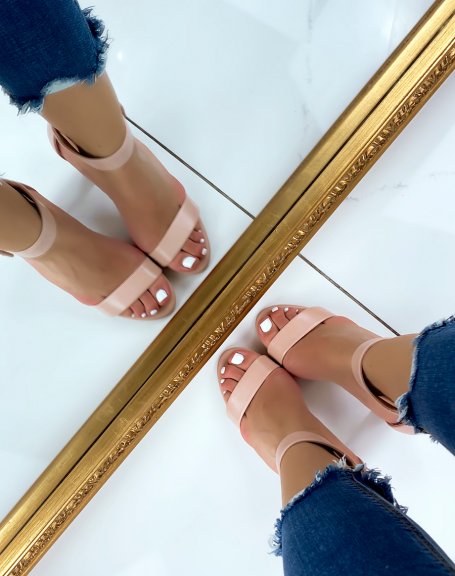 Powder pink square buckle heeled sandals