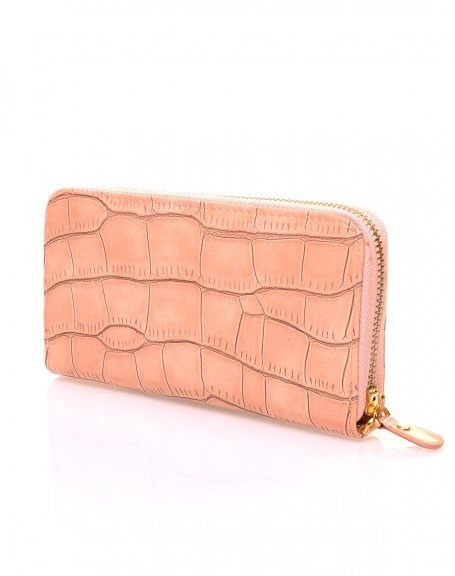 Powder pink wallet with crocodile effect