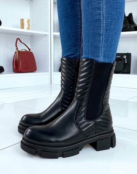 Quilted black ankle boots
