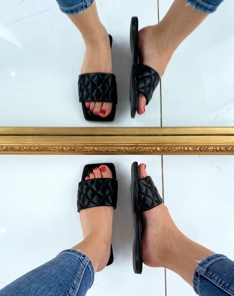 Quilted black flat mules