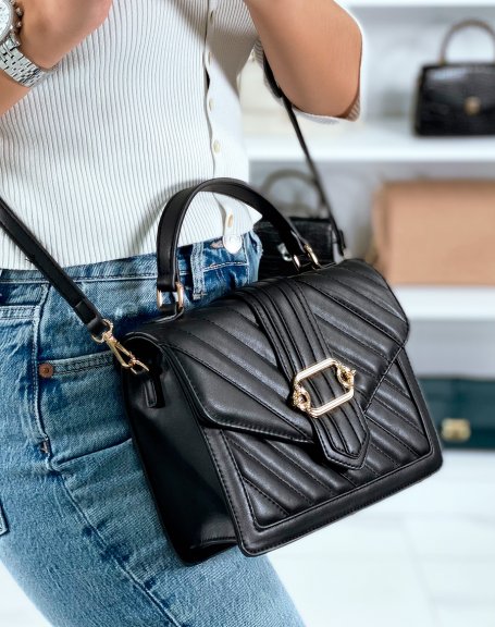 Quilted black handbag with gold detail