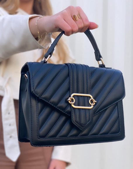 Quilted black handbag with gold detail