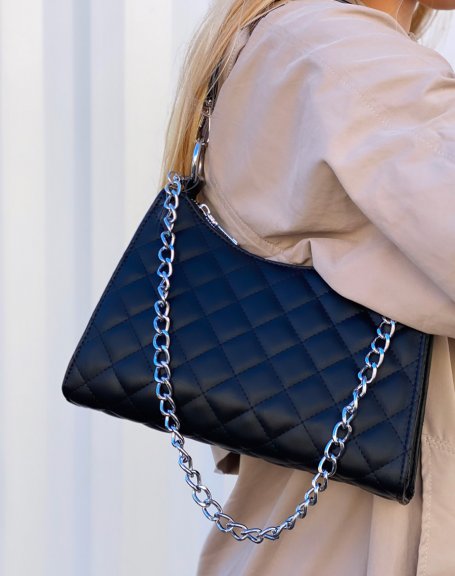 Quilted black handbag with silver chain