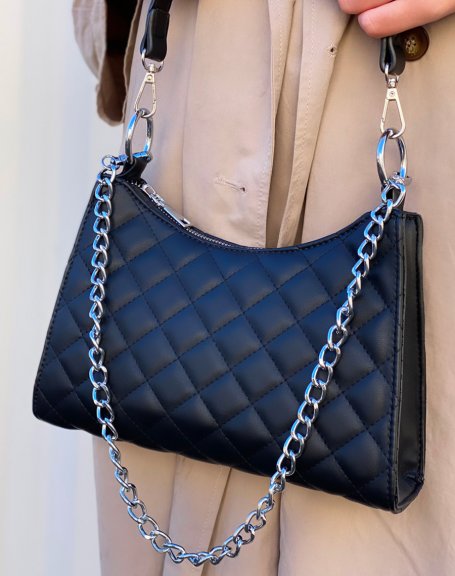 Quilted black handbag with silver chain