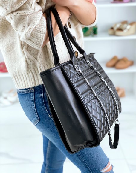 Quilted black tote bag