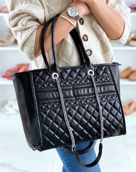 Quilted black tote bag