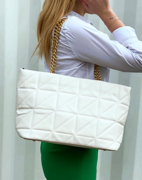Quilted camel handbag with golden chain