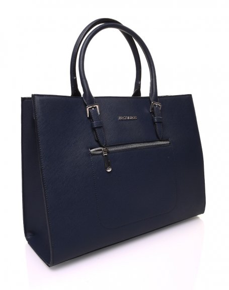 Rectangular rigid navy blue handbag
