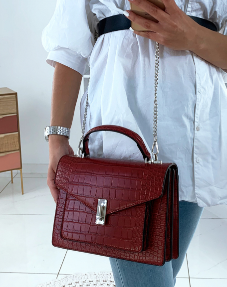 Red croc-effect handbag