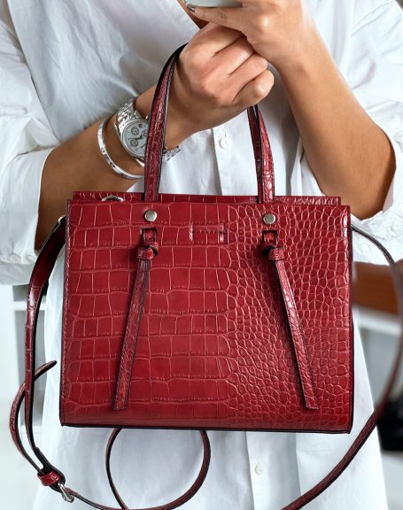 Red croc-effect handbag