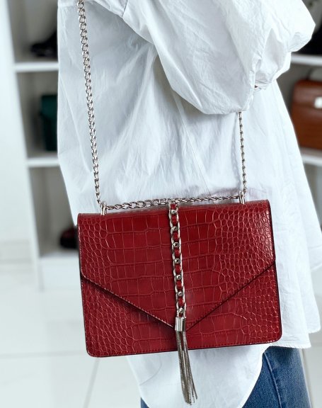 Red croc-effect shoulder bag with silver details