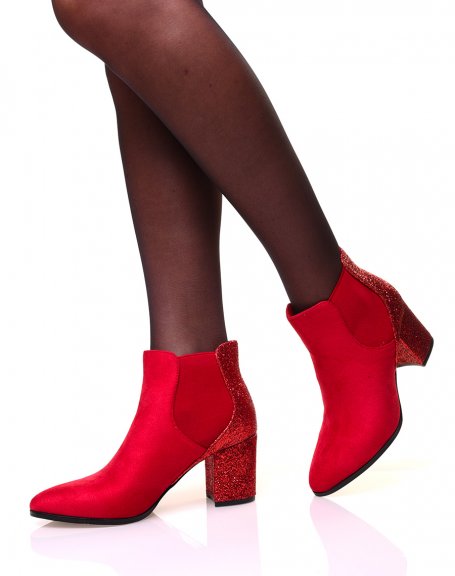 Red glittery suedette ankle boots at the back