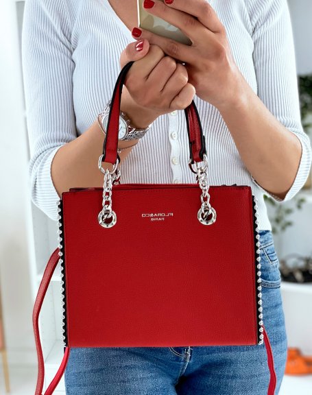 Red handbag with studs