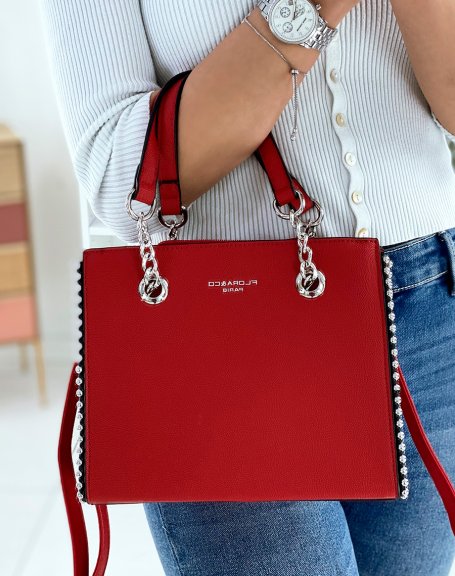 Red handbag with studs
