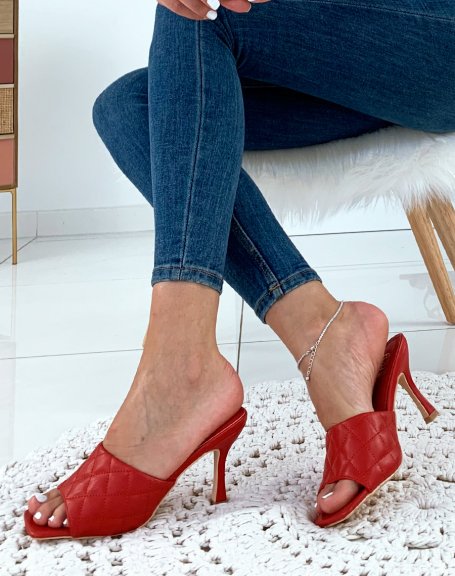 Red mules with heels and wide padded straps